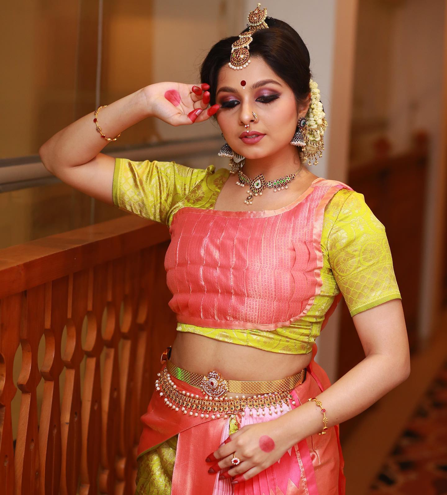 niranjana-anoop-in-peach-colour-dress-photos