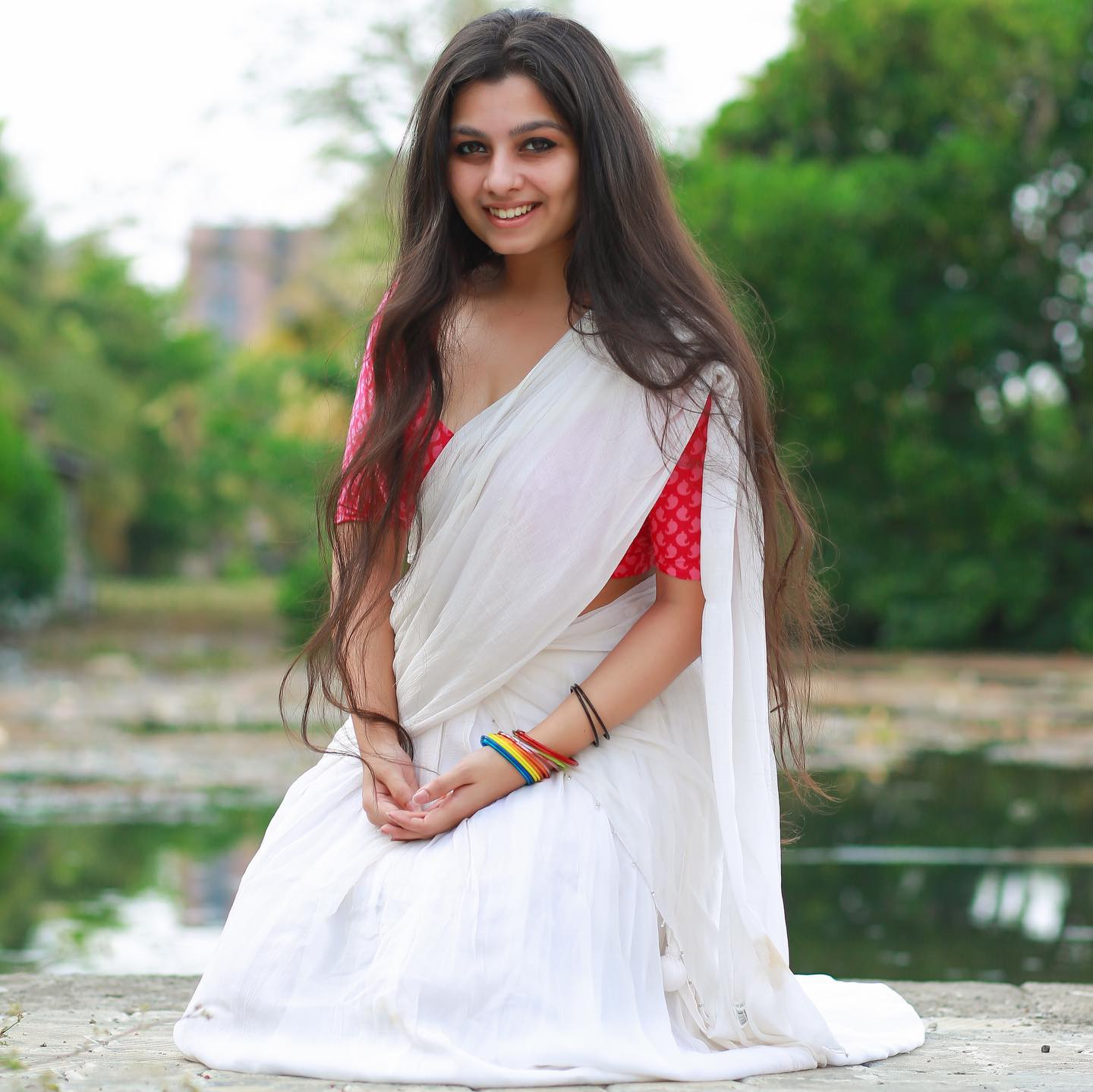 niranjana-anoop-in-white-half-saree-photos