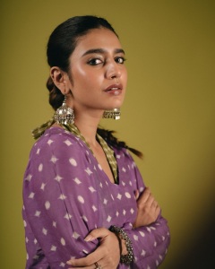priya-varrier-in-violet-long-length-top-with-palazzo-pants-outfit-photos