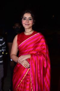 Actress Raashi Khanna Red Saree Pics @ Pakka Commercial Pre Release
