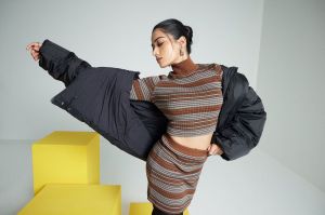 rashmika-mandanna-in-Striped-Straight-Skirt-and-top-dress-with-Knee-High-Opaque-Stockings-photos-001