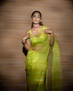 reba-monica-john-in-pista-green-net-saree-look-photos-005