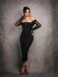 rukmini-vasanth-in-Black-Corset-Off-Shoulder-Midi-Dress-photos