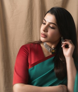 samantha-ruth-prabhu-in-saree-with-elbow-length-sleeve-blouse-featuring-a-deep-V-neckline-photos