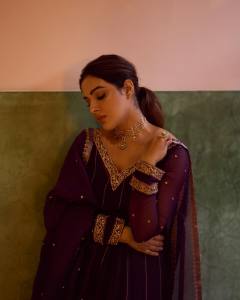 samyuktha-menon-in-Purple-Short-Monga-Tussar-Anarkali-dress-photos