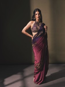 shruti-haasan-in-Royal-Deep-Purple-with-Gold-Accents-Satin-Silk-saree-paired-with-a-matching-low-back-embellished-blouse-photos-006