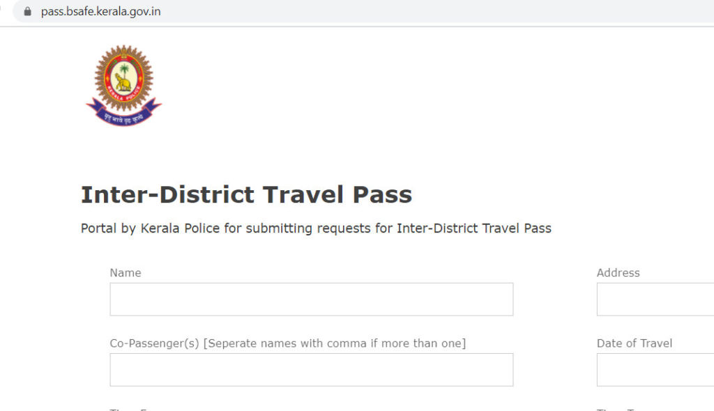 Pass for traveling out of the district kerala online