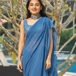 esther anil new photos in blue saree