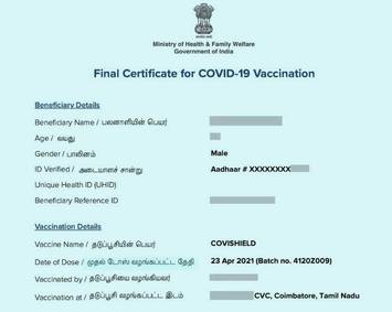 Vaccination Certificate of India