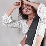 madonna sebastian in handcrafted ivory and black kantha patchwork saree