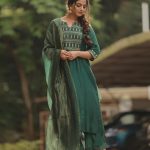 nikhila vimal in Bottle Green Chanderi Silk Set churidar