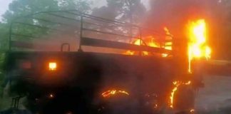 Army vehicle fire