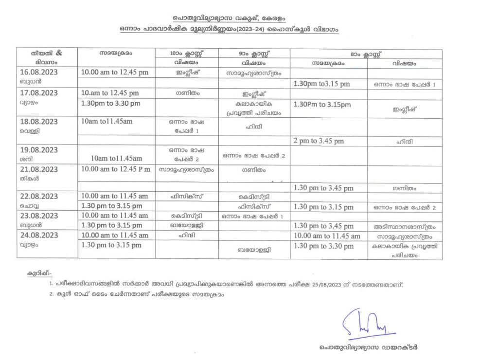 Onam Exam Time Table 2023 And Holidays School Will Be Closed On 25th With Onam Celebration