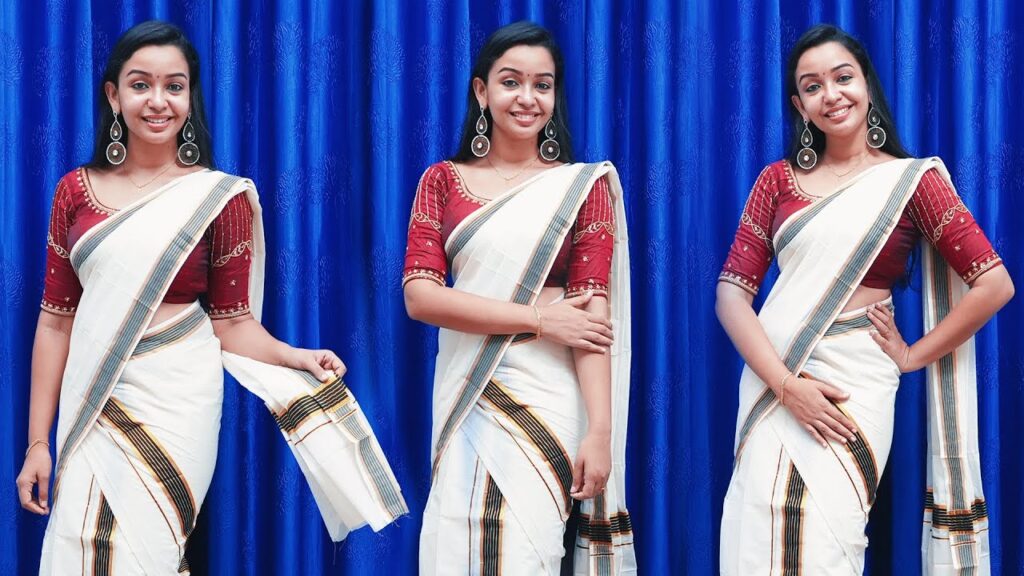 How to Wear Settu Mundu in Kerala Style