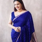 honey rose in blue saree with sleeveless blouse photos-002