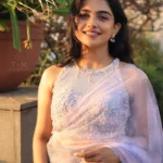 mamitha baiju in Organza Saree with blouse style look photos