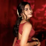 rashmika mandanna in red net saree look photos