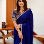 meera nandan in navy blue saree with blouse photos 001
