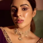 samyuktha menon in Purple Short Monga Tussar Anarkali dress photos 002