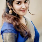 actress anikha surendran photos in blue blouse match with blue saree 001