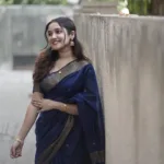 anikha surendran in navy blue saree photos 002