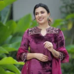 anju kurian in party wear velvet churidar style photos-003