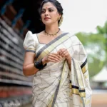 actress anusree in set saree with black lines and blouse makeup ideas photos 004