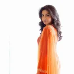 mamitha baiju in orange colour full length party wear dress photos-007