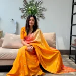 rashmika mandanna in mango yellow and pink combo saree look photos 003