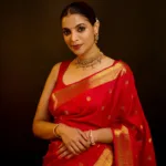 actress santhi priya mayadevi in red pattu saree with red blouse combo photos