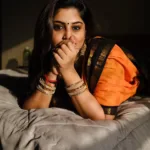 manjima mohan in black and orange saree style images-007