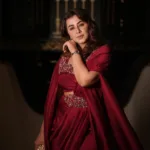 nikki galrani in maroon saree styling ideas photos 004