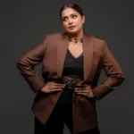 ramya nambeesan latest photos in pants and brown blazer