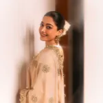 rashmika mandanna in gold colour party wear simple churidar photos