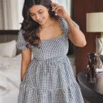 anju kurian in short top with check print and tie back dresign photos-001