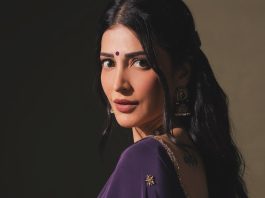 Shruti Haasan shruti haasan in Royal Deep Purple with Gold Accents Satin Silk saree paired with a matching low back embellished blouse photos