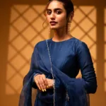 priya varrier in navy blue anarkali party wear churidar photos-008