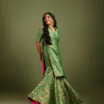 rajisha vijayan in banarasi silk set with tissue dupatta in Dark Green 001