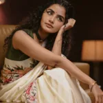anupama parameswaran in hand painted floral silk saree photos
