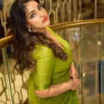 malavika menon in green pattu saree photos