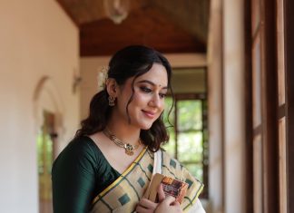 miya george in kerala saree with simple and traditional style photos