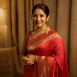 navya nair red pattu saree with makeup latest look photos