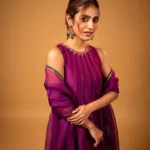 priya warrier in violet colour party wear dressing ideas photos 001