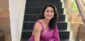 Kanika kaniha in rich vibrant shade of magenta accented with metallic gold or copper detailing saree photos