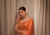 santhi mayadevi in orange pattu saree with matching jewellery photos
