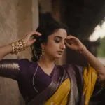 namitha pramod in mango yellow saree with coffee colour blouse photos 008