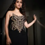 keerthy suresh in black off shoulder gown photos