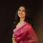 mamitha baiju in rani pink saree photos 001