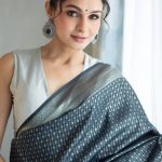 andrea jeremiah in ash colour pattu saree photos