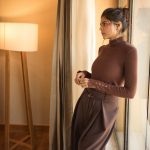 kalyani priyadarshan in coffee colour dress outfit photos-003
